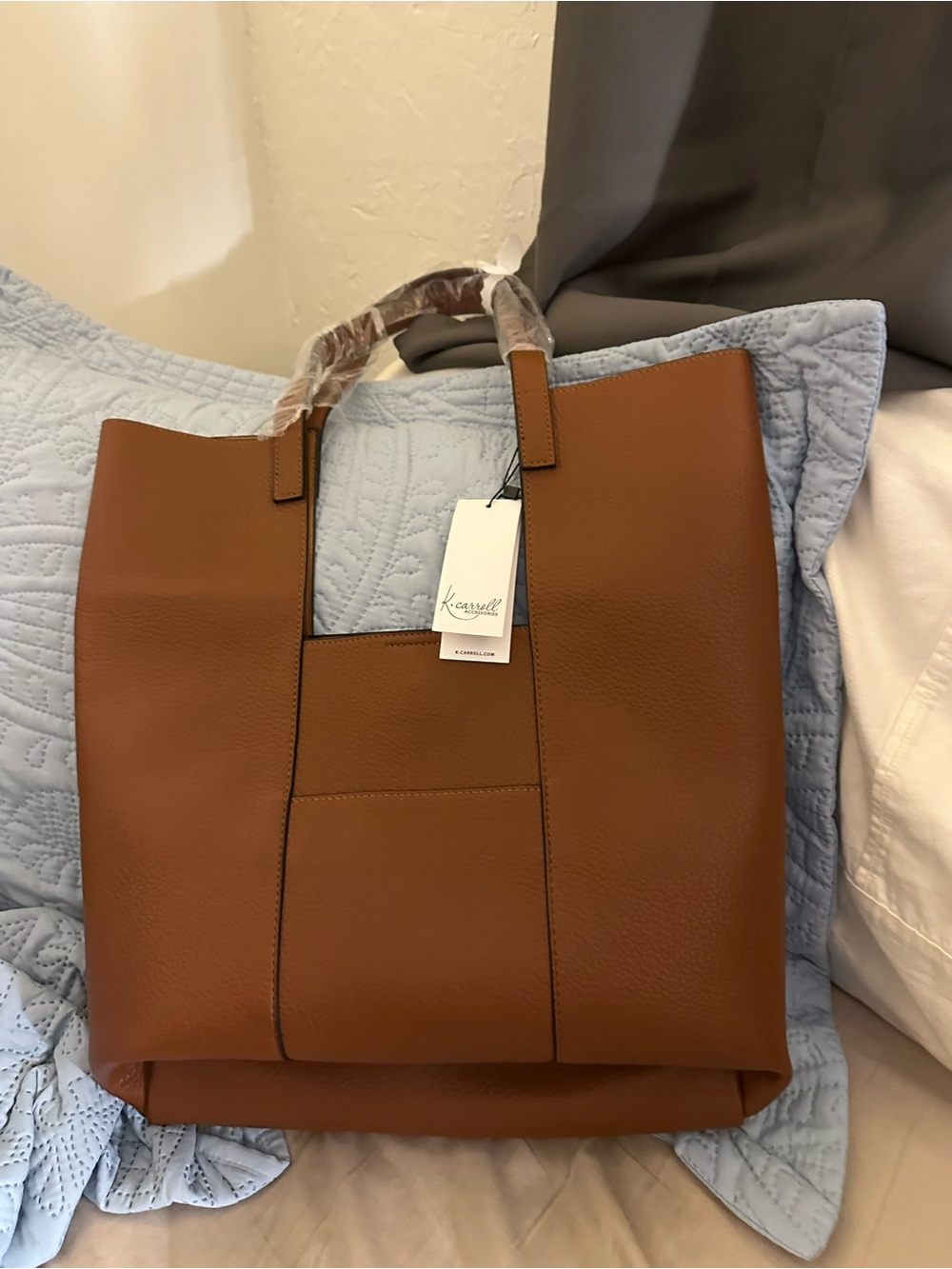 NWT 2pc K. Carroll Tan Leather Tote with Top Handles